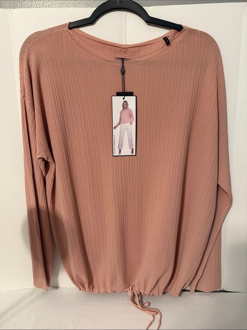 Vertigo Paris Long-Sleeve Ribbed Drawstring Top - Dusty Pink